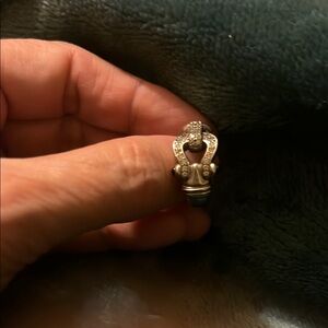 Elegant Silver and Gold Ring with Diamond Accents